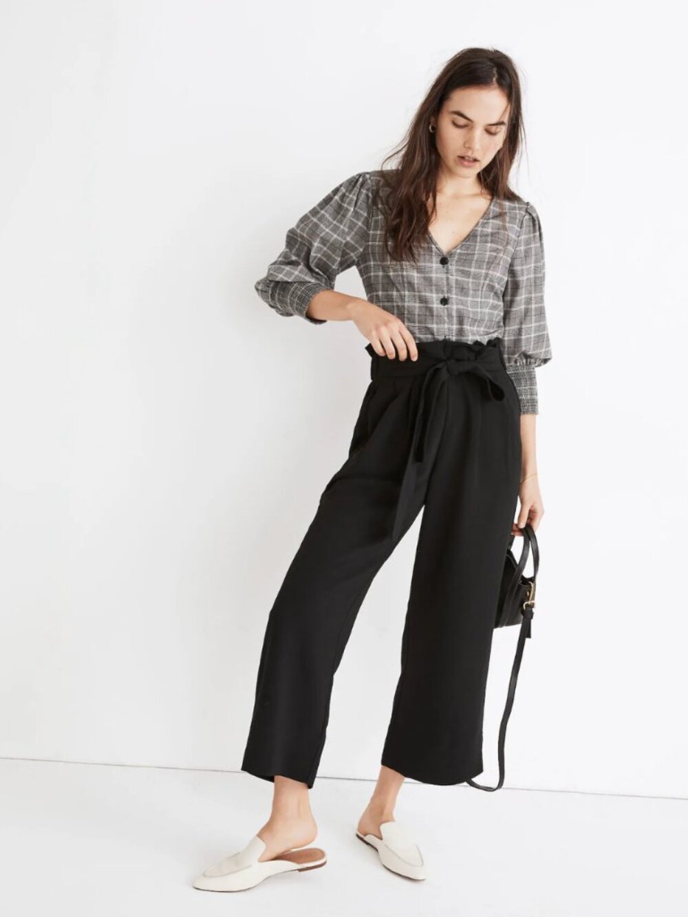 Madewell Tie-Waist Huston Pull-On Crop Pants Black size S